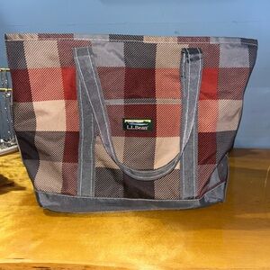 L.L. Bean Red and Tan Plaid Canvas Tote